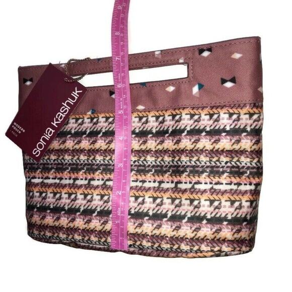 Sonia Kashuk Womens Pink Zippered Cosmetic Bag Modern Pouch Pink Houndstooth - Picture 4 of 5